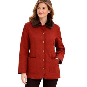 Norton McNaughton Barn Jacket Brushed Fabric Removable Faux Fur Collar Size 14